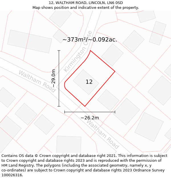 12, WALTHAM ROAD, LINCOLN, LN6 0SD: Plot and title map