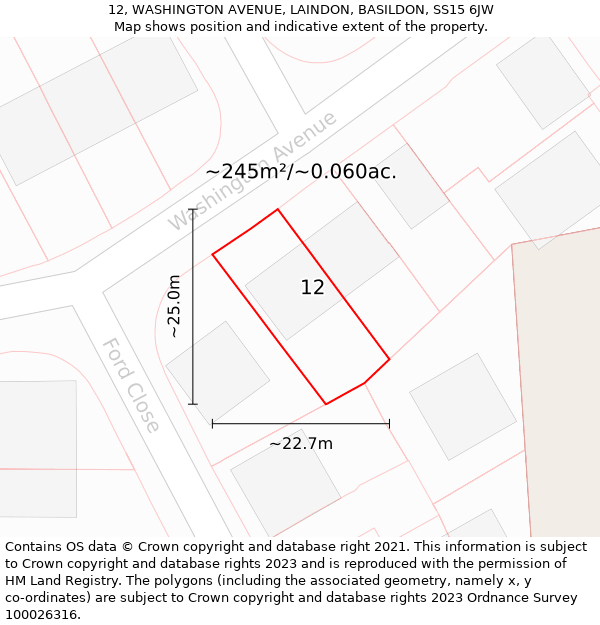 12, WASHINGTON AVENUE, LAINDON, BASILDON, SS15 6JW: Plot and title map