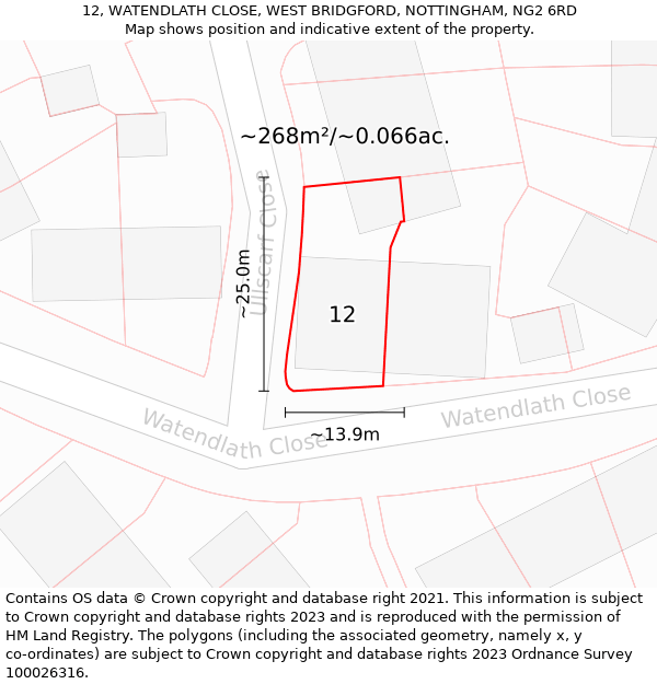 12, WATENDLATH CLOSE, WEST BRIDGFORD, NOTTINGHAM, NG2 6RD: Plot and title map