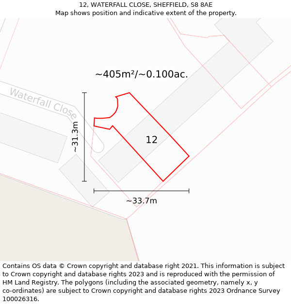 12, WATERFALL CLOSE, SHEFFIELD, S8 8AE: Plot and title map