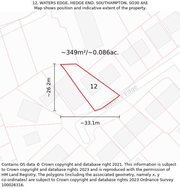 12, WATERS EDGE, HEDGE END, SOUTHAMPTON, SO30 4AE: Plot and title map