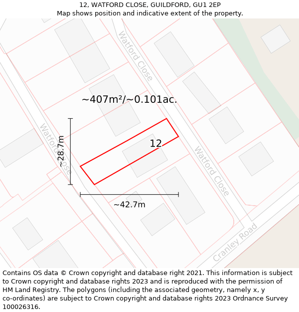 12, WATFORD CLOSE, GUILDFORD, GU1 2EP: Plot and title map