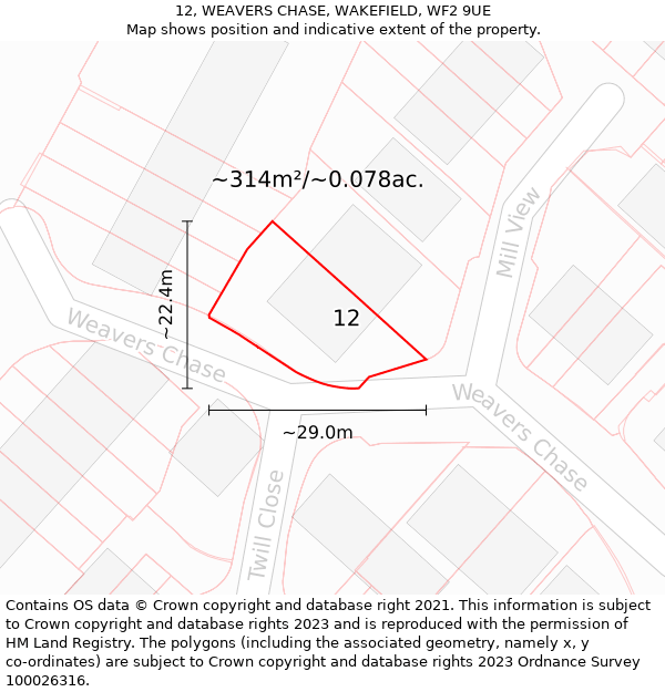 12, WEAVERS CHASE, WAKEFIELD, WF2 9UE: Plot and title map