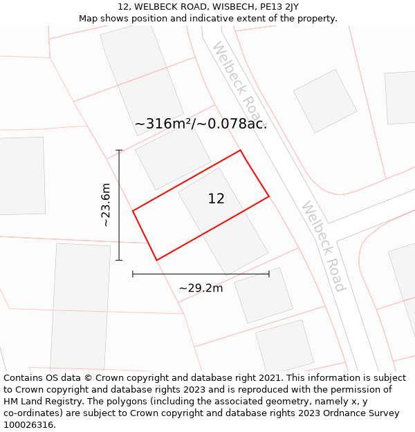 12, WELBECK ROAD, WISBECH, PE13 2JY: Plot and title map