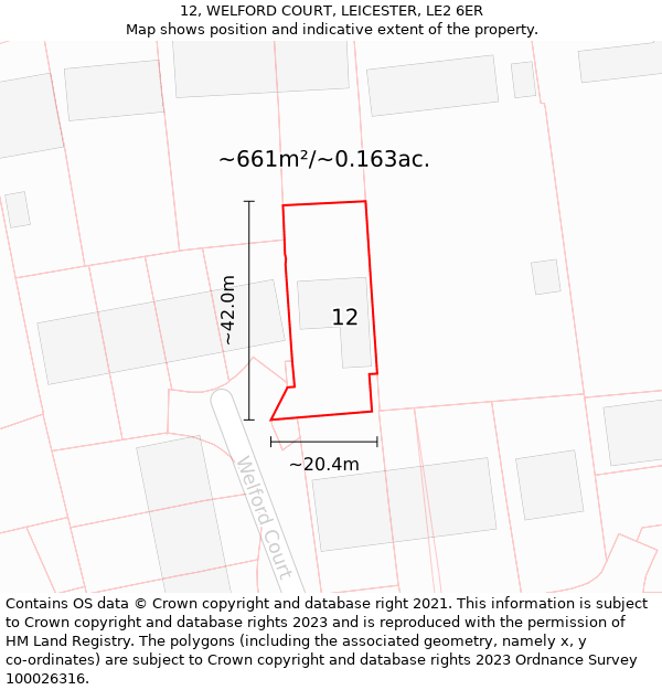 12, WELFORD COURT, LEICESTER, LE2 6ER: Plot and title map