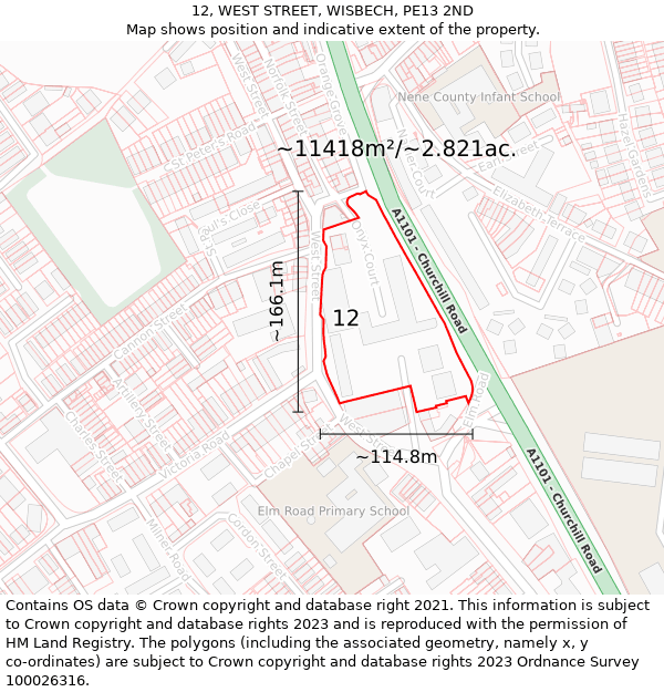12, WEST STREET, WISBECH, PE13 2ND: Plot and title map