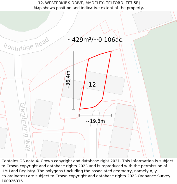 12, WESTERKIRK DRIVE, MADELEY, TELFORD, TF7 5RJ: Plot and title map