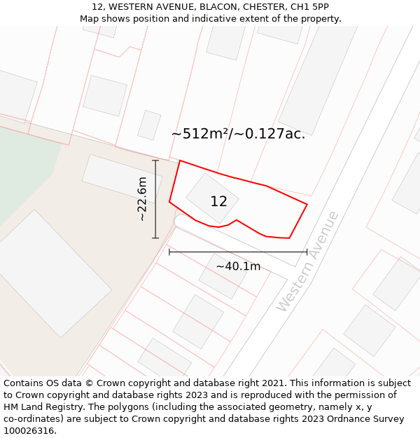 12, WESTERN AVENUE, BLACON, CHESTER, CH1 5PP: Plot and title map