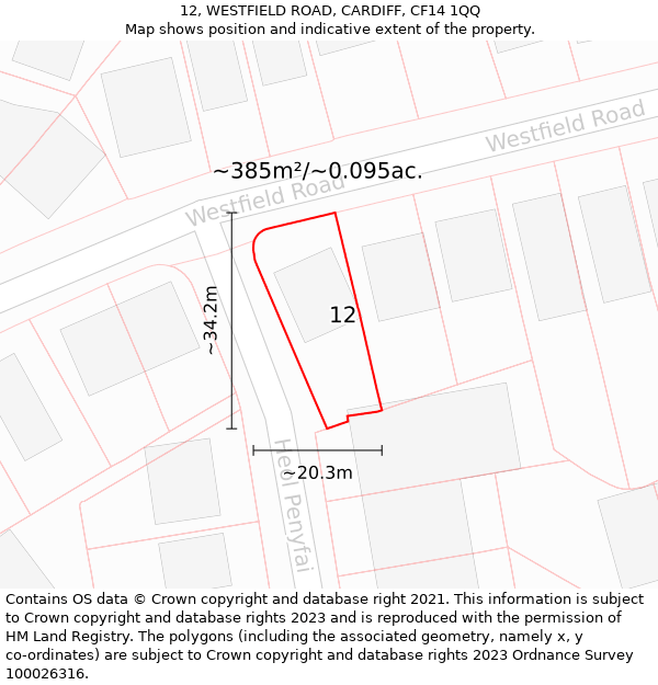 12, WESTFIELD ROAD, CARDIFF, CF14 1QQ: Plot and title map