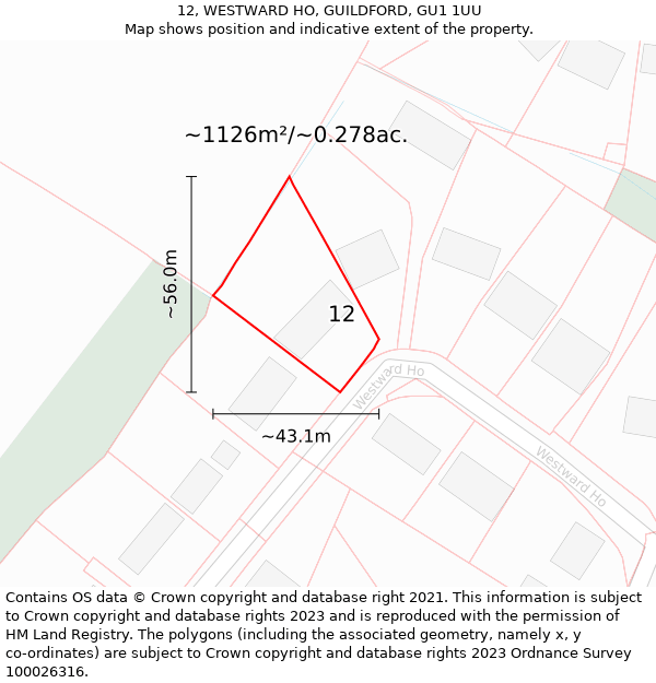 12, WESTWARD HO, GUILDFORD, GU1 1UU: Plot and title map