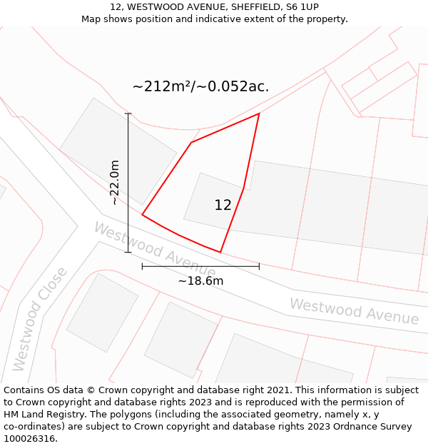 12, WESTWOOD AVENUE, SHEFFIELD, S6 1UP: Plot and title map