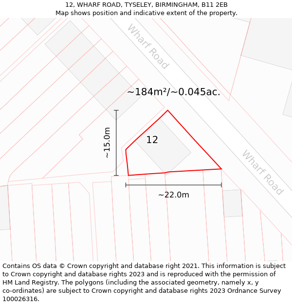 12, WHARF ROAD, TYSELEY, BIRMINGHAM, B11 2EB: Plot and title map