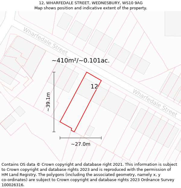 12, WHARFEDALE STREET, WEDNESBURY, WS10 9AG: Plot and title map