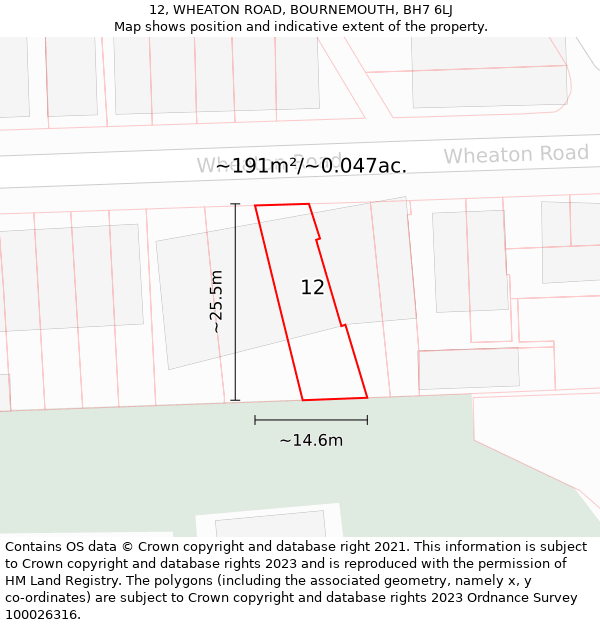 12, WHEATON ROAD, BOURNEMOUTH, BH7 6LJ: Plot and title map