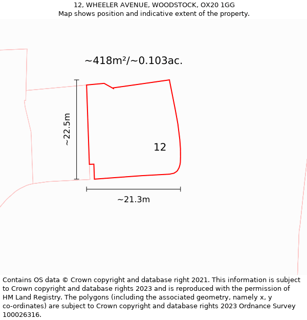 12, WHEELER AVENUE, WOODSTOCK, OX20 1GG: Plot and title map