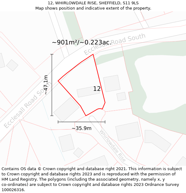 12, WHIRLOWDALE RISE, SHEFFIELD, S11 9LS: Plot and title map