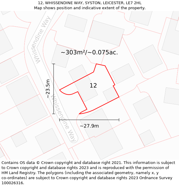 12, WHISSENDINE WAY, SYSTON, LEICESTER, LE7 2HL: Plot and title map