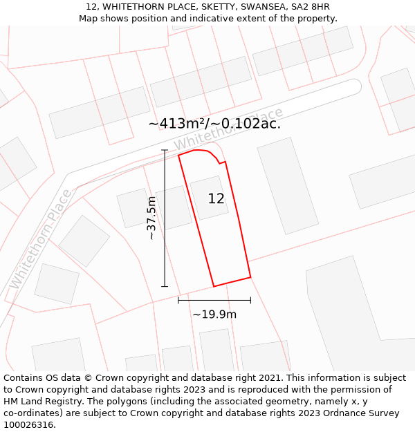 12, WHITETHORN PLACE, SKETTY, SWANSEA, SA2 8HR: Plot and title map