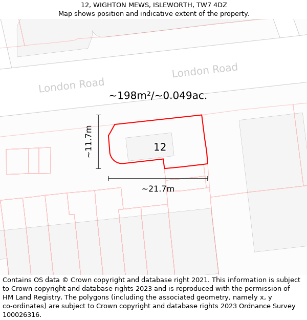 12, WIGHTON MEWS, ISLEWORTH, TW7 4DZ: Plot and title map