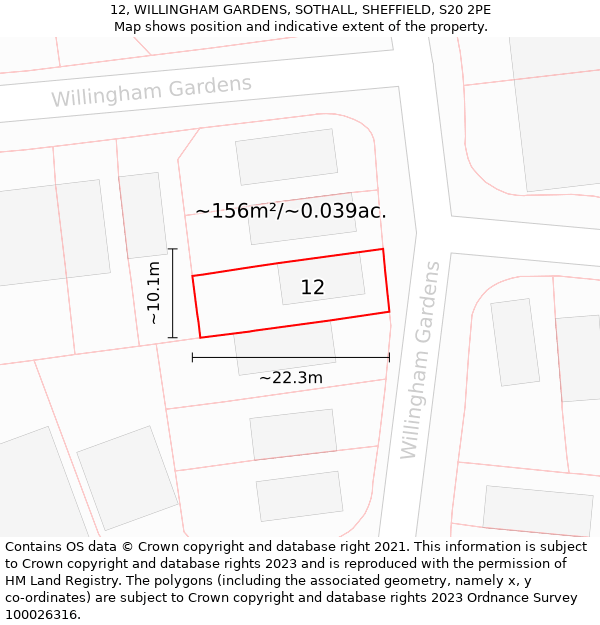 12, WILLINGHAM GARDENS, SOTHALL, SHEFFIELD, S20 2PE: Plot and title map