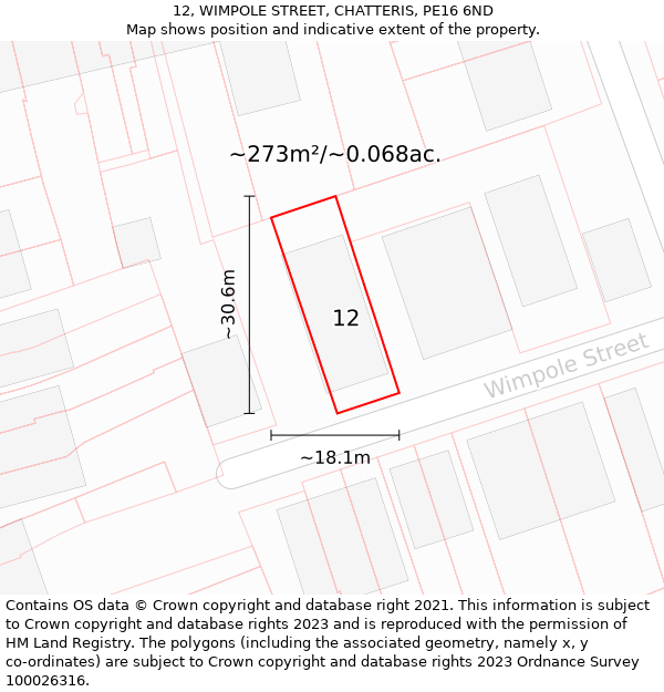 12, WIMPOLE STREET, CHATTERIS, PE16 6ND: Plot and title map