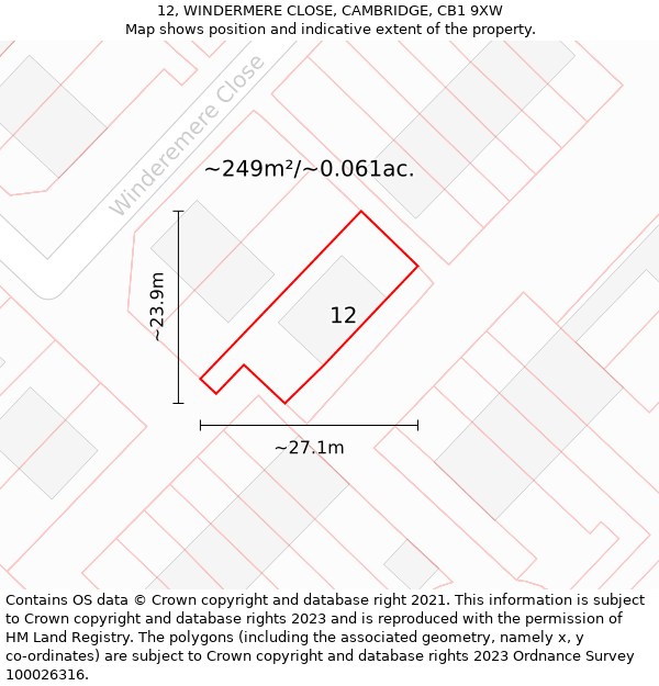 12, WINDERMERE CLOSE, CAMBRIDGE, CB1 9XW: Plot and title map