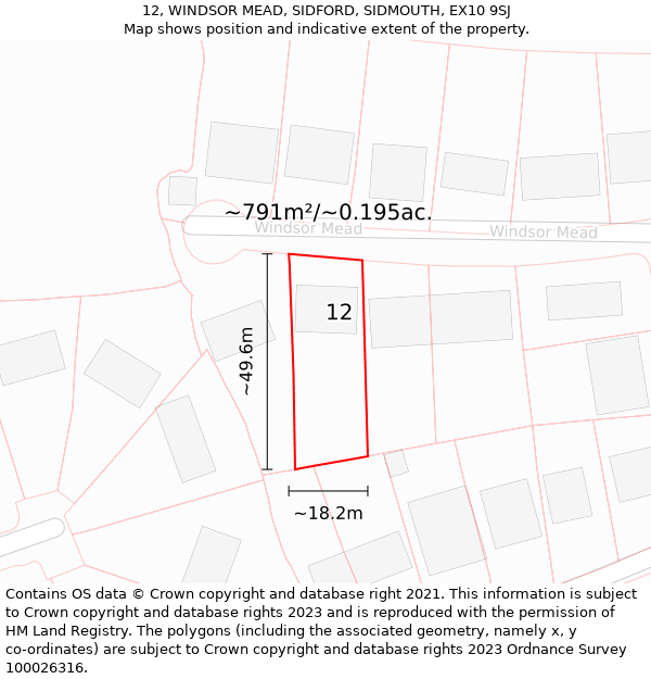 12, WINDSOR MEAD, SIDFORD, SIDMOUTH, EX10 9SJ: Plot and title map