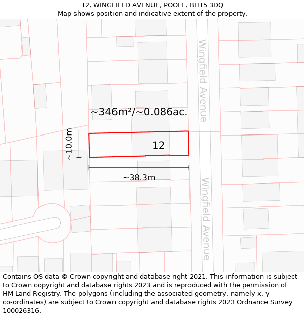 12, WINGFIELD AVENUE, POOLE, BH15 3DQ: Plot and title map