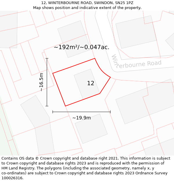 12, WINTERBOURNE ROAD, SWINDON, SN25 1PZ: Plot and title map