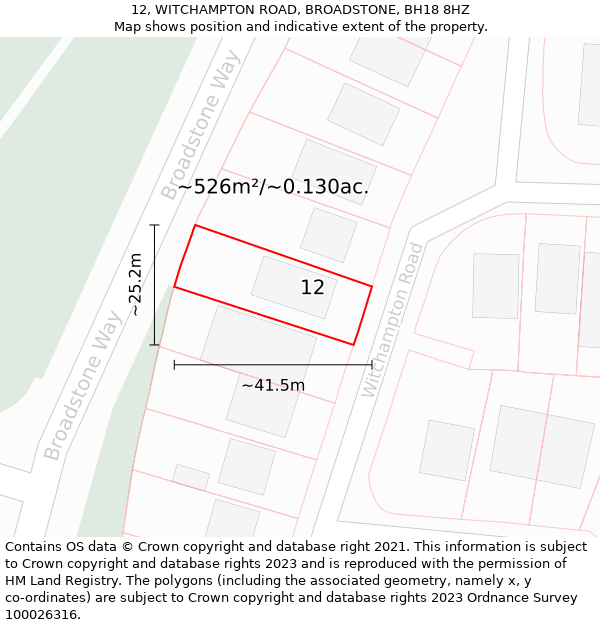 12, WITCHAMPTON ROAD, BROADSTONE, BH18 8HZ: Plot and title map