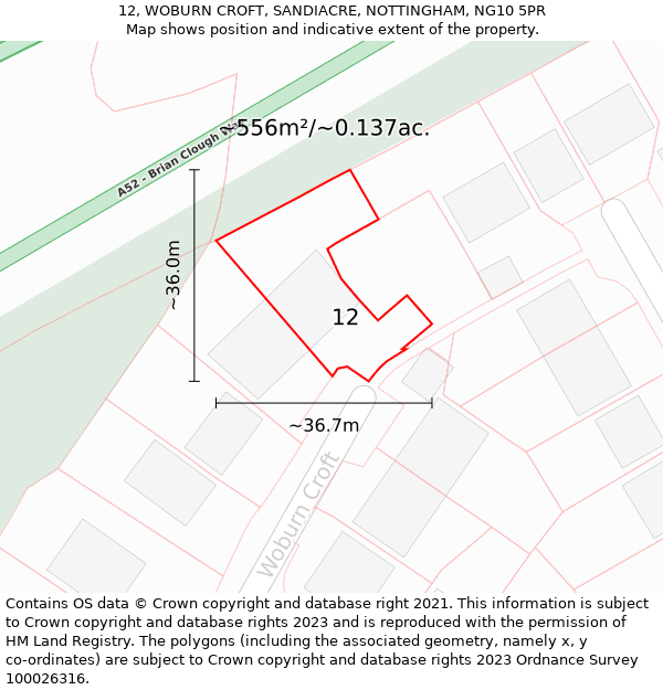 12, WOBURN CROFT, SANDIACRE, NOTTINGHAM, NG10 5PR: Plot and title map