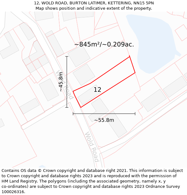 12, WOLD ROAD, BURTON LATIMER, KETTERING, NN15 5PN: Plot and title map