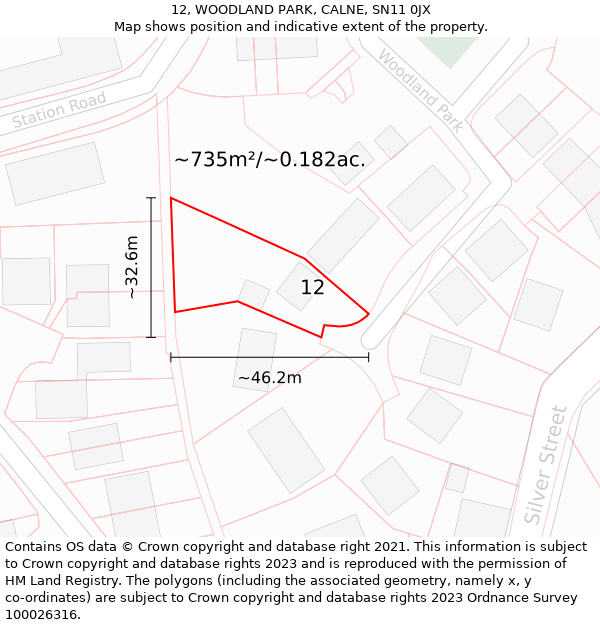 12, WOODLAND PARK, CALNE, SN11 0JX: Plot and title map