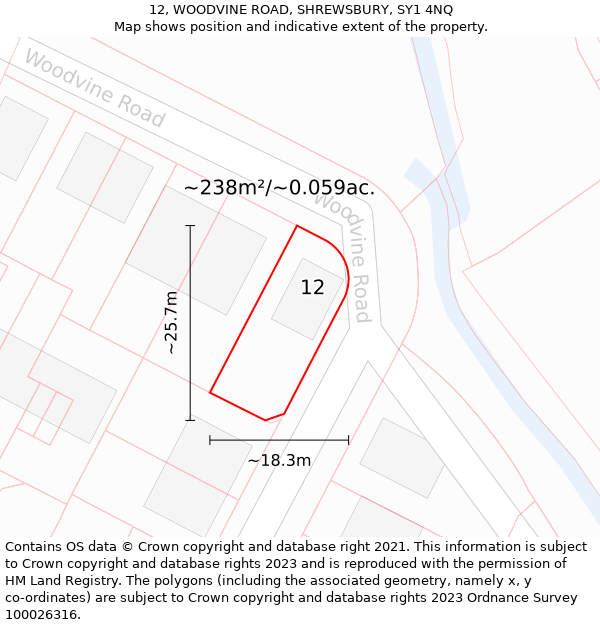 12, WOODVINE ROAD, SHREWSBURY, SY1 4NQ: Plot and title map