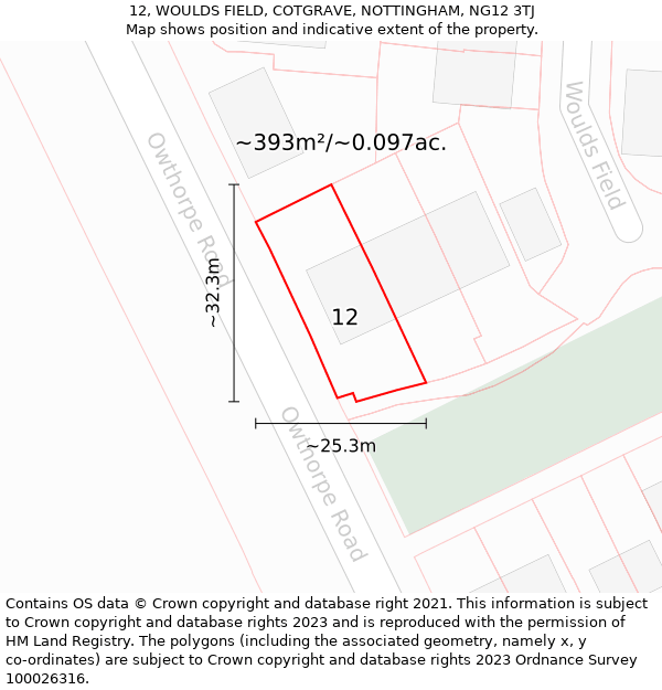 12, WOULDS FIELD, COTGRAVE, NOTTINGHAM, NG12 3TJ: Plot and title map