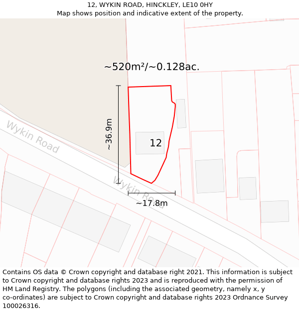 12, WYKIN ROAD, HINCKLEY, LE10 0HY: Plot and title map