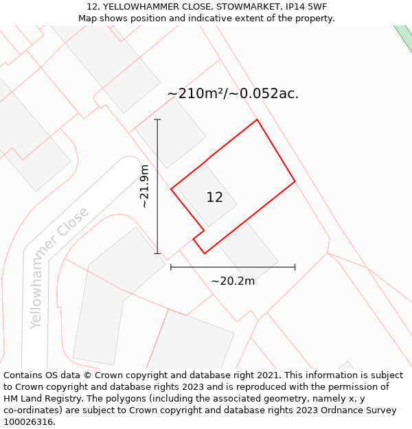 12, YELLOWHAMMER CLOSE, STOWMARKET, IP14 5WF: Plot and title map