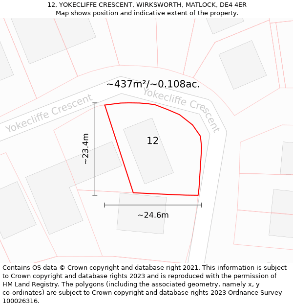 12, YOKECLIFFE CRESCENT, WIRKSWORTH, MATLOCK, DE4 4ER: Plot and title map