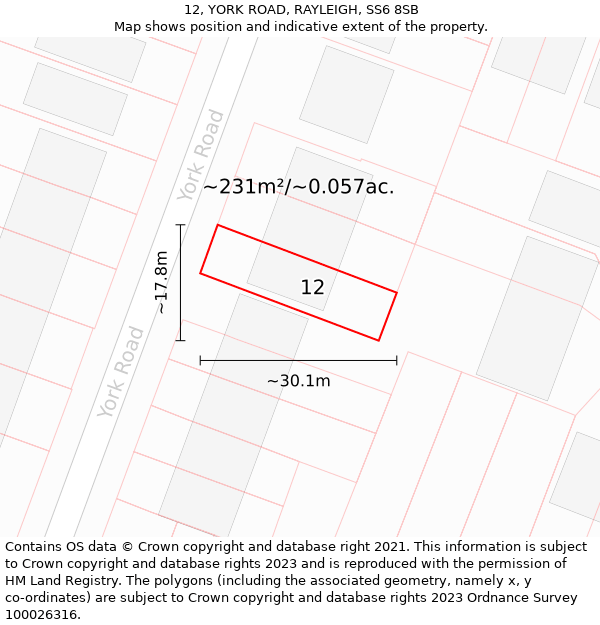 12, YORK ROAD, RAYLEIGH, SS6 8SB: Plot and title map