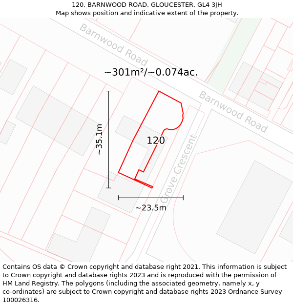 120, BARNWOOD ROAD, GLOUCESTER, GL4 3JH: Plot and title map