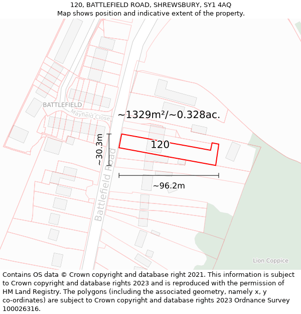 120, BATTLEFIELD ROAD, SHREWSBURY, SY1 4AQ: Plot and title map