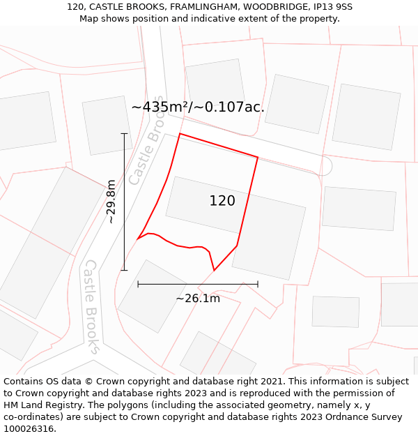 120, CASTLE BROOKS, FRAMLINGHAM, WOODBRIDGE, IP13 9SS: Plot and title map