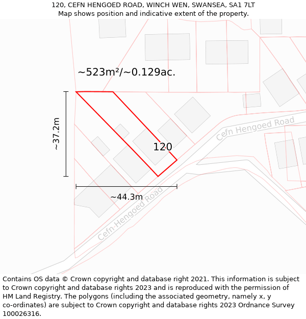 120, CEFN HENGOED ROAD, WINCH WEN, SWANSEA, SA1 7LT: Plot and title map