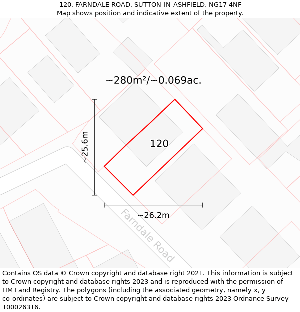 120, FARNDALE ROAD, SUTTON-IN-ASHFIELD, NG17 4NF: Plot and title map