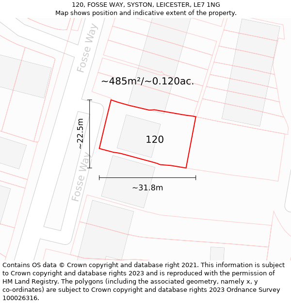 120, FOSSE WAY, SYSTON, LEICESTER, LE7 1NG: Plot and title map