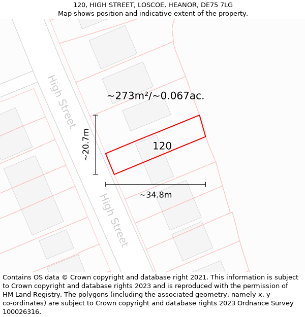 120, HIGH STREET, LOSCOE, HEANOR, DE75 7LG: Plot and title map