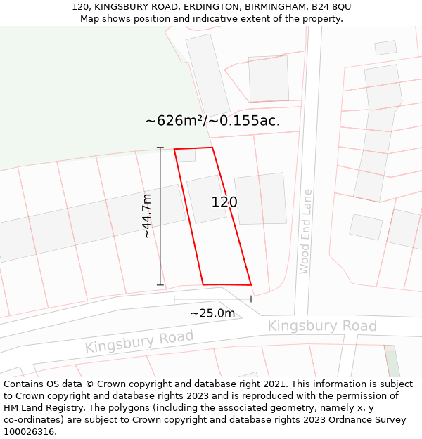 120, KINGSBURY ROAD, ERDINGTON, BIRMINGHAM, B24 8QU: Plot and title map