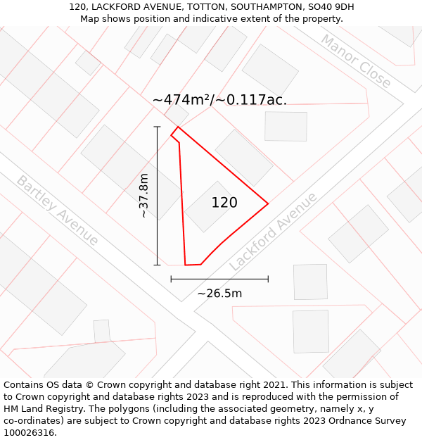 120, LACKFORD AVENUE, TOTTON, SOUTHAMPTON, SO40 9DH: Plot and title map