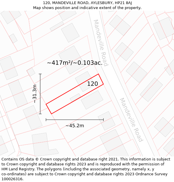 120, MANDEVILLE ROAD, AYLESBURY, HP21 8AJ: Plot and title map