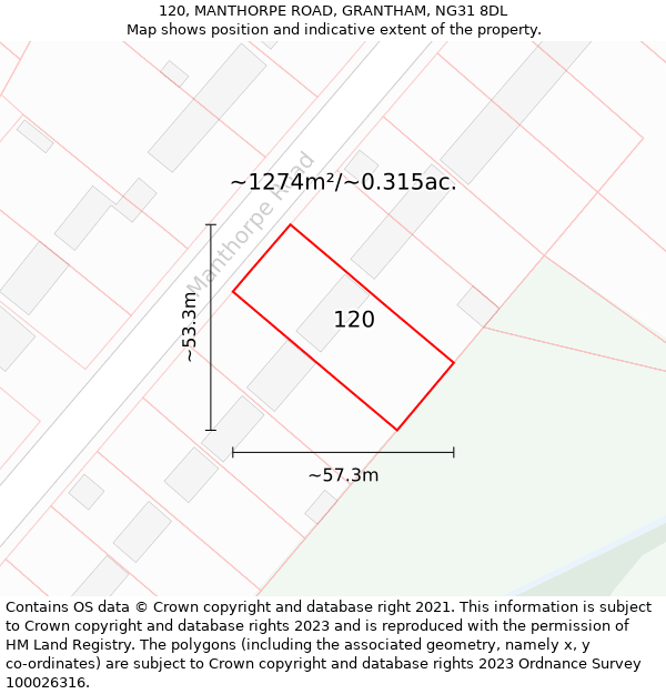 120, MANTHORPE ROAD, GRANTHAM, NG31 8DL: Plot and title map